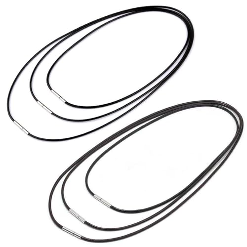 QZKJQDD 6 Stück Lederband für Kette, Armband Lederkette Herren, Lederhalsband Damen, Lederkette mit Verschluss, Geflochten Lederkette, 1.5/3mm Kunstleder Lederband mit Verschluss (Schwarz)