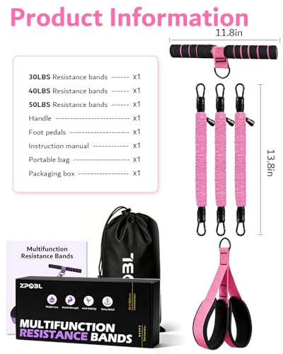 Image of Multifunctional Portable Pedal Resistance Band with Handle for Women - 3 Adjustable Tubes for Core(30 /40 /50LB), Abs, Arm & Leg Workouts | Home Gym Equipment