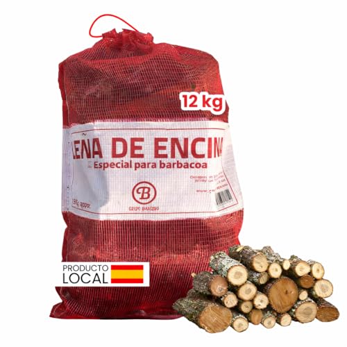 Leña Encina Barbacoa Saco 12Kg Madera Dura Secada Horno Alto Poder Calorífico Combustión Lenta Brasas Duraderas Ideal Parrillas Barbacoas Chimeneas Exterior Interior Baja Humedad Natural Ecológica