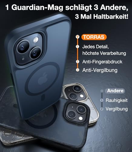Image of TORRAS Magnetic Shockproof for iPhone 15 Case iPhone 14 Case, 12FT Military Grade Drop Protection, Translucent Slim Protective Anti-Scratch, Black