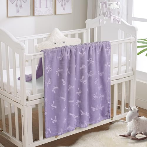 Image of BORITAR Baby Blanket with Bow Design, Fleece Infant Toddler Blankets for Girls Boys, Warm Lightweight Breathable Newborn Receiving Blankets for Crib Stroller(30x40 Inch, Purple)