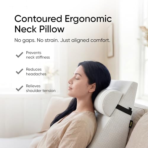 Image of Frido Wedge Neck Rest Pillow | Multipurpose Neck Pillow | Memory Foam Roll with Adjustable Strap | Relieves Neck, Knee & Lumbar Pressure | Compatible with Wedge Plus | Washable Cover, White