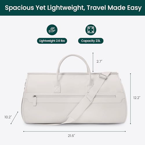 NOBL Travel Fold N Go Duffel Bag, 2-in-1 Convertible Garment Weekender Bag & Suit Carrier, Large Carry On Duffle Bag for Men & Women, Leather Overnight Bag with 2 Shoe Compartments - Beige4