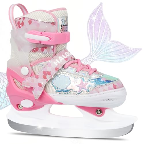 HALOSK Kids Adjustable Ice Skates for Girls Boys, Mermaid-Theme Skates with Stainless Steel Blades,...