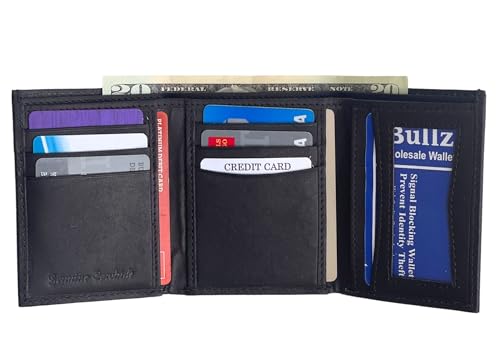 Cowhide Leather Trifold Mens Wallet 6 Credit Card Slots and ID Window3