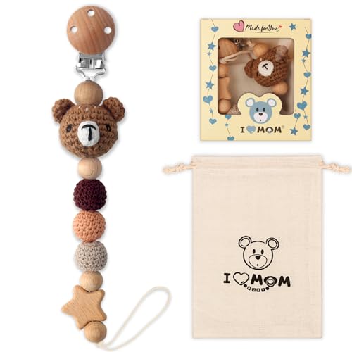Image of LSTRAGY Pacifier Clip, Cute Animal Pacifier Holder Clip for Boys and Girls, Most Pacifiers, Baby Teethers, Baby Shower and Baby Essentials(Bear)