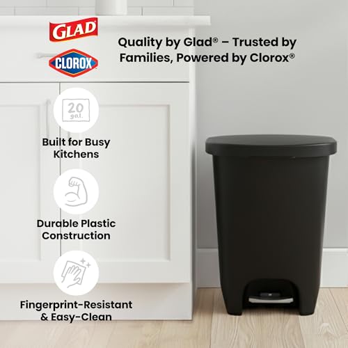 Image of Glad 13 Gallon Trash Can with Clorox Odor Protection, 2 Pack | Plastic Kitchen Waste Bin | Hands Free with Step On Foot Pedal and Garbage Bag Rings, Black