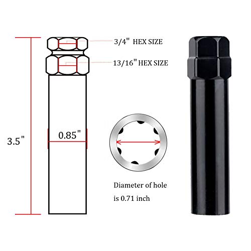 DCVAMOUS 20 PC 1/2"-20 Lug Nuts Black 6-Spline Compatible with Jeep Ford-Dodge-Lincoln 5 Lug Aftermarket Wheels - 1/2" Lugnuts 1.38" Tall Cone Seat with Key for Wrangler Grand Cherokee Explorer Ranger by DCVAMOUS - Used condition - Image 4
