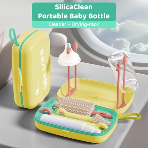 Image of StarAndDaisy Baby Bottle Cleaning Brush with Silicone Bristle Brush for Bottle & Nipple | 360 with Stand, Long Handle, Easy to Clean Narrow & Wide Neck Bottles with Corners -Assorted