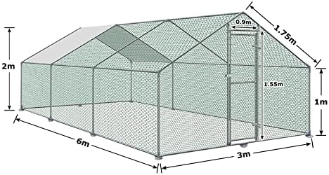 LZQ Outdoor Chicken Run Coop Chicken House Roof Poultry Hutch Galvanised Steel Frame with PE for Small Animals Pets Hens Rabbit Dogs Ducks(3 × 6 × 2 m)