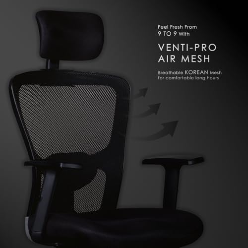 Image of Varaha Vayu BIS Certified Ergonomic Office High Back Chair | 5 Year Warranty | Adjustable 2D Headrest, 1D PU Armrest, Seat Sliding Mechanism with 3 Multilock Recline |Gaming Desk Chair for Home |Black