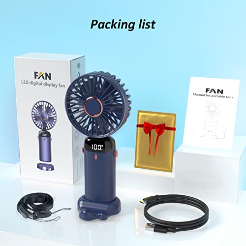 Pluralla Personal Fan, Portable Hanging Neck Fan, 3000Mah Usb-C Rechargeable 5-Speed Modes Powerful Desktop Fan With Base, Max 12H Run Time, Adjustable Lanyard And Bracket Hands-Free Cooling Fan-Blue #TOP6