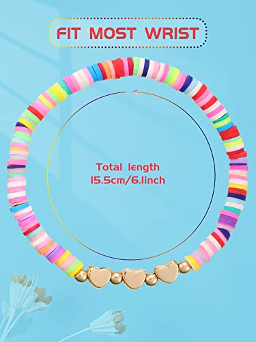 Sureio 24 Pcs Colorful Friendship Heart Bracelets Surfer Stretch Beaded Kids Bracelet for Girls Women School Gifts Tween Girl Party Favors2