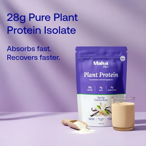 Image of Maiva Pro | Plant Protein Isolate - Kerala Vanilla Bean - 1kg | 28g Protein, 6g BCAA | All Essential Amino Acids | Gut Friendly, Easy to Digest | Real Dates | Vegan, Dairy Free, No Preservatives