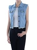 Anna-Kaci Womens Distressed Denim Button Up Sleeveless Crop Vest,Blue,Medium