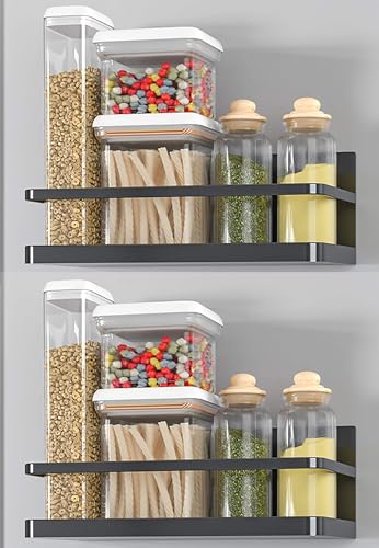 Image of KESI ORNAMENTS Magnetic Spice Rack For Refrigerator Magnetic Shelf For Organization And Storage Durable Fridge Spice Rack Organizer Shelf Kitchen Organizer Easy To Use Multipurpose stand Black