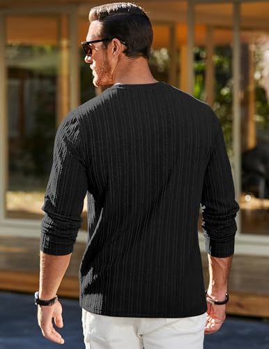 JMIERR Men's Long Sleeve Shirts Casual Crewneck Pullover T-Shirt Stretch Textured Knit Tee with Pocket3