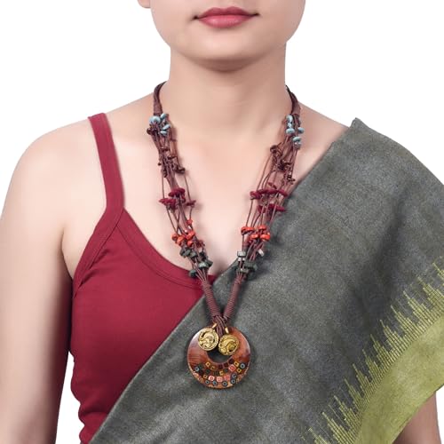 Image of AAKRITI ART CREATIONS Boho & Tribal Handcrafted Necklace Collection | Jute, Wooden & Brass Pendant Designs | Ethnic Collar, Loop & Statement Jewelry for Women | Artisan Festival & Everyday Wear