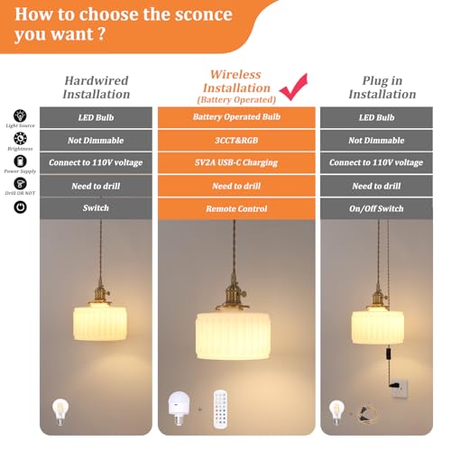 Image of Shenmoyl Battery Operated Pendant Light 5000mAh Rechargeable Chandelier with Remote Control Wireless Adjustable Hanging White Striped Light for Kitchen Island Dining Room Hallway, 2 Pack