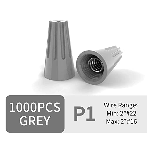 ZIPCCI 1000 Pcs Electrical Wire Connectors Screw Terminals, Grey Wire Caps Spring Insert Twist Nuts Connection Terminal