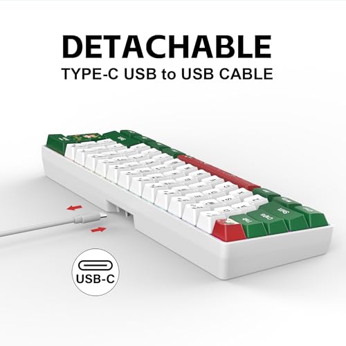 Image of Snpurdiri 60% Wired Gaming Keyboard, RGB Backlit Small Ultra-Compact 61 Keys 60 Percent Gaming Keyboard for PC /Mac Gamer, Typist, Travel, Easy to Carry on Business Trip(Red Green White)