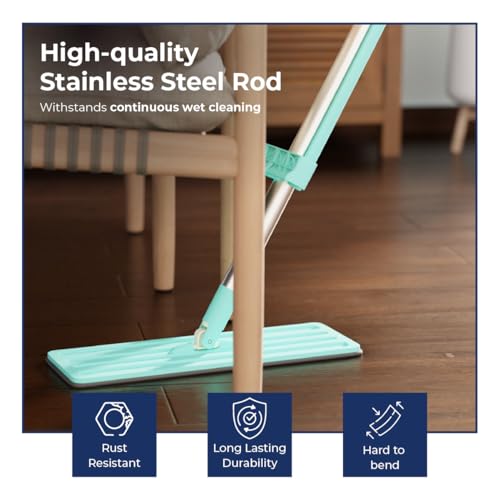 Image of Lifelong Wet and Dry Floor Mop for Home Cleaning | 360 Rotating Flat Mop with Stainless Steel Handle & Microfiber Pads | Adjustable Pole, Reusable Washable Pad | Ideal for Tiles, Wood, Marble Floors