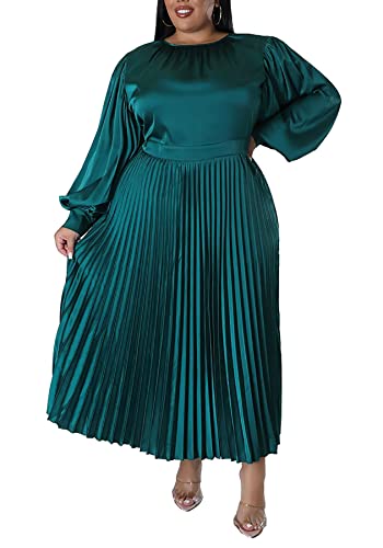 Women's Plus Size Maxi Dresses 2023 Fall Lantern Long Sleeve Flowy Swing Pleated Maxi Dresses2