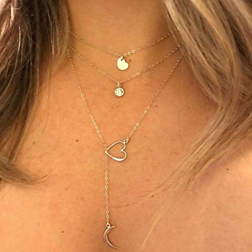 Preisvergleich Produktbild Jovono Multilayered Crescent Moon Anhänger Halsketten Herz Halskette Kette Schmuck für Frauen und Mädchen (Gold)