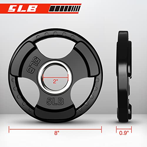 Ritfit Weight Plates For Barbell, 2-Inch Olympic Rubber Grip Plates For Weightlifting And Strength Training In Home & Gym, Single, Pair And Sets(5 Lb, Pair) #TOP1