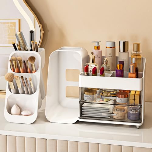 Image of Booklov Makeup Organizer for Vanity, Large Capacity Cosmetic Display Case with Clear Acrylic Drawer, Countertop Beauty Storage Holder for Skincare, Brush Eyeshadow Lipstick, Counter Desk, Crystal Pink