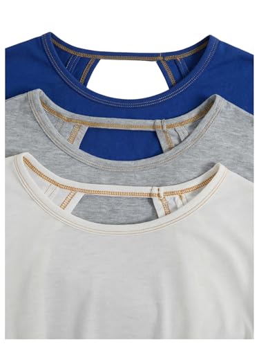 Image of RoseSeek Women's 3 Packs Open Back Tops T Shirt Criss Cross Cut Out Tee Short Sleeve Crewneck Summer Backless Tops