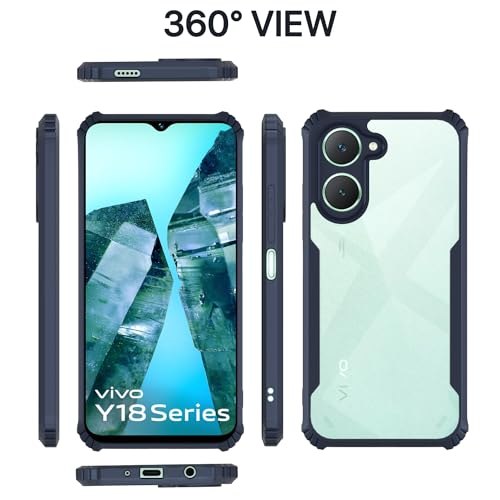 Image of Pikkme Back Cover | Crystal Clear Transparent Back | Ultra Hyrbid | Full Camera Protection | Raised Edge | Bumper Back Case for Vivo Y03 4G (Blue)