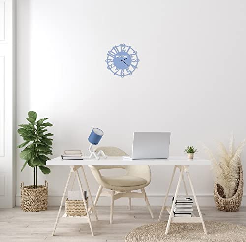 Pantone by Homemania Homemania Round Wall Decoration Clock for Living Room Kitchen, Office, Blue, White Metal - Image 4