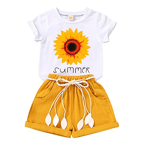 Image of YOUNGER TREE Toddler Baby Girls Clothes Watermelon T-shirt + Linen Shorts with Belt Cute Summer Short Set