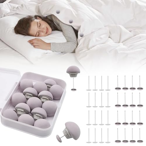 MQUPIN Lot de 16 Clips de Fixation Ronds pour Housse de Couette, Motif Champignon avec Boutons, pour Housse de Couette de Chambre à Coucher (Gris)