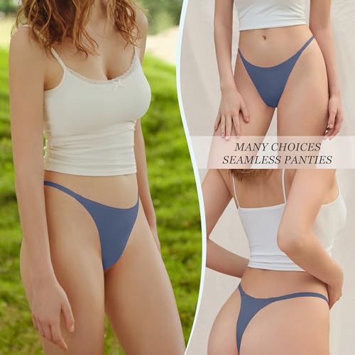 Image of DEANGELMON Seamless G-string Thongs for Women - No Show Thong Underwear Low Rise Stretch Panties Workout Pack