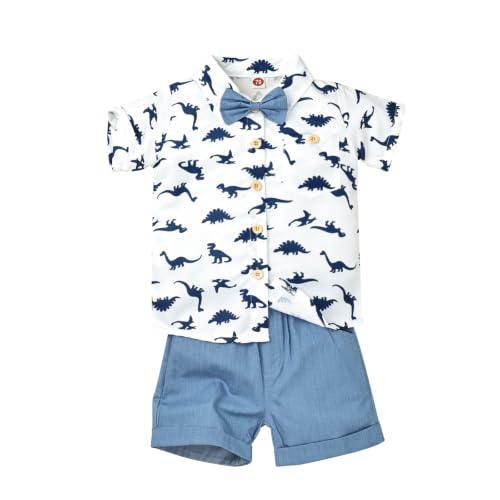Image of Toddler Baby Boy Clothes Summer Outfits Shorts Set 12 Months-4T | Soft Breathable, Animal Print Top with Comfy Elastic-Waist Shorts + Bowtie, Perfect for Daily Play, Parties, Machine Washable