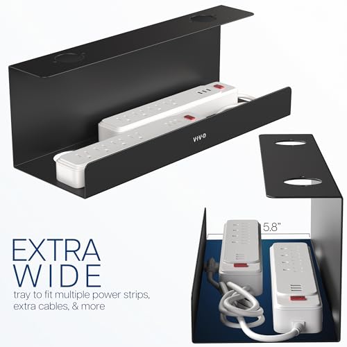 Image of VIVO Under Desk 17 inch Extra Deep Cable Management Tray, Power Strip Holder, Cord Organizer, Wire Tamer for Office and Home, Black, DESK-AC16-1C