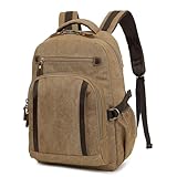 AUGUR Canvas Laptop Backpack, Travel Backpack Carry on Flight Approved Vintage Rucksack Backpack, Large Casual Knapsack for Men Women,Travel Daypack Fits 12-17 Inch Laptop(Coffee)