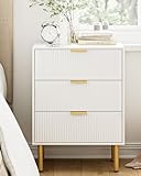 AEPOALUA Night Stand,Tall Bedside Table with 3Storage Drawers,Morden Nightstand,Bedside Furniture,Side Table with Gold Frame,End Table for Bedroom,Living Room (3drawers, White)