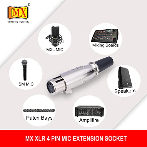 Image of MX 3 Pin XLR Microphone Connector pin Pure Copper Nickel Plated Pins1 for High Conductivity microphone (4-Pin XLR Female, Pack of 4, Female Connector)