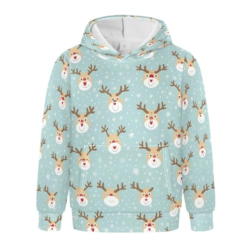 Kids Hoodies Sweaters Christmas Xmas Elk Deer Hooded Sweatshirts with Big Pockets for Boys Girls B0400276