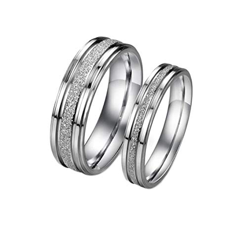 Asma Silver Brushed/Matte Grooved 316 l Stainless Steel Wedding/Engagement Couple Ring-image-6