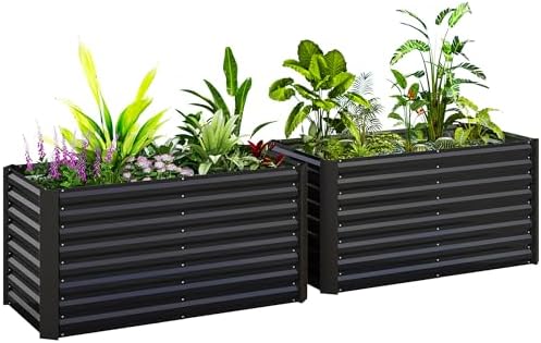 Outsunny Lot de 2 Lits de Jardin surélevés en Acier galvanisé, Lo...