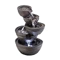 Alpine Corporation WIN1138 13" Indoor Tabletop Tiering Bowls Water Fountain with LED Lights – Cascading Water Feature for Home, Office, Meditation, and Relaxation, Dark Gray