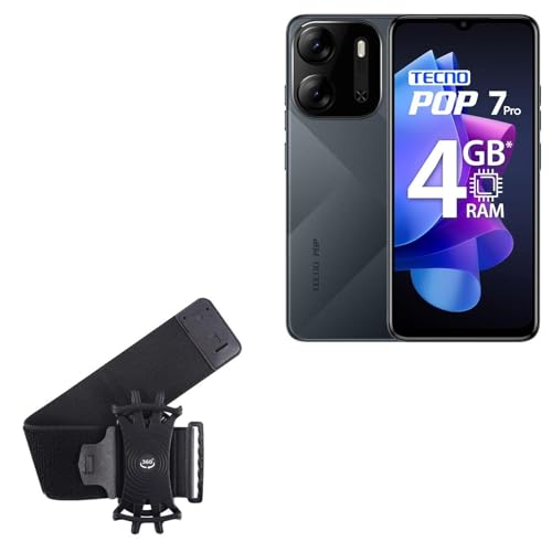 BoxWave Holster Compatible with Tecno Pop 7 Pro - ActiveStretch Sport Armband, Adjustable Armband for Workout and Running - Jet Black