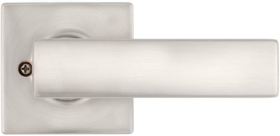 Kwikset Breton Dummy Door Handle 2 Pack, Single Sided Lever for Closets, French Double Doors, and Pantry, Satin Nickel Non-Turning Reversible Interior Push/Pull Lever, with Microban Protection
