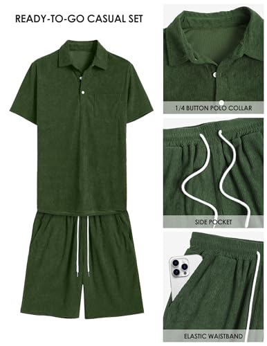 Image of ZAFUL Men's 2 Pieces Sets Outfits Summer Beach Set Short Sleeve Button Down Zip Up Shirt And Short Sets