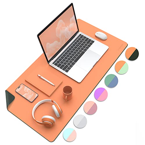 Moko Desk Mat, Dual-Sided Office Desk Pad Waterproof, Large Protector Mouse Pad For Keyboard And Mouse, Leather Desk Writing Pad Large For Office/Home/Decor, 31.5''X15.7', Army Green/Orange #TOP14