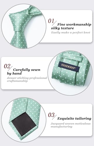 Image of HISDERN Polka Dot Ties for Men Classic Silk Ties and Pocket Square Formal Business Necktie Handkerchief Wedding Party